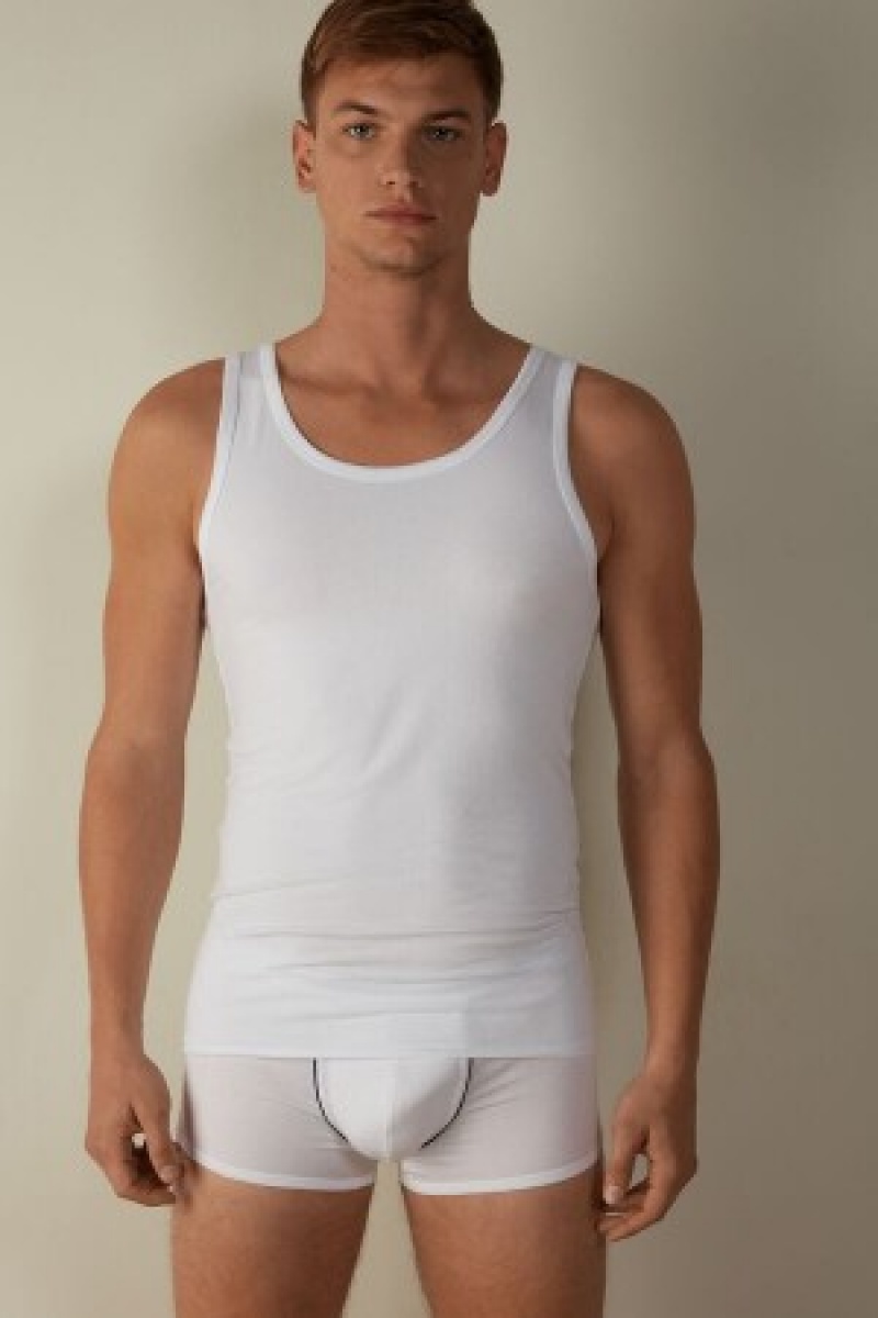 White Intimissimi Crew Neck Tank Top | CANZX73060